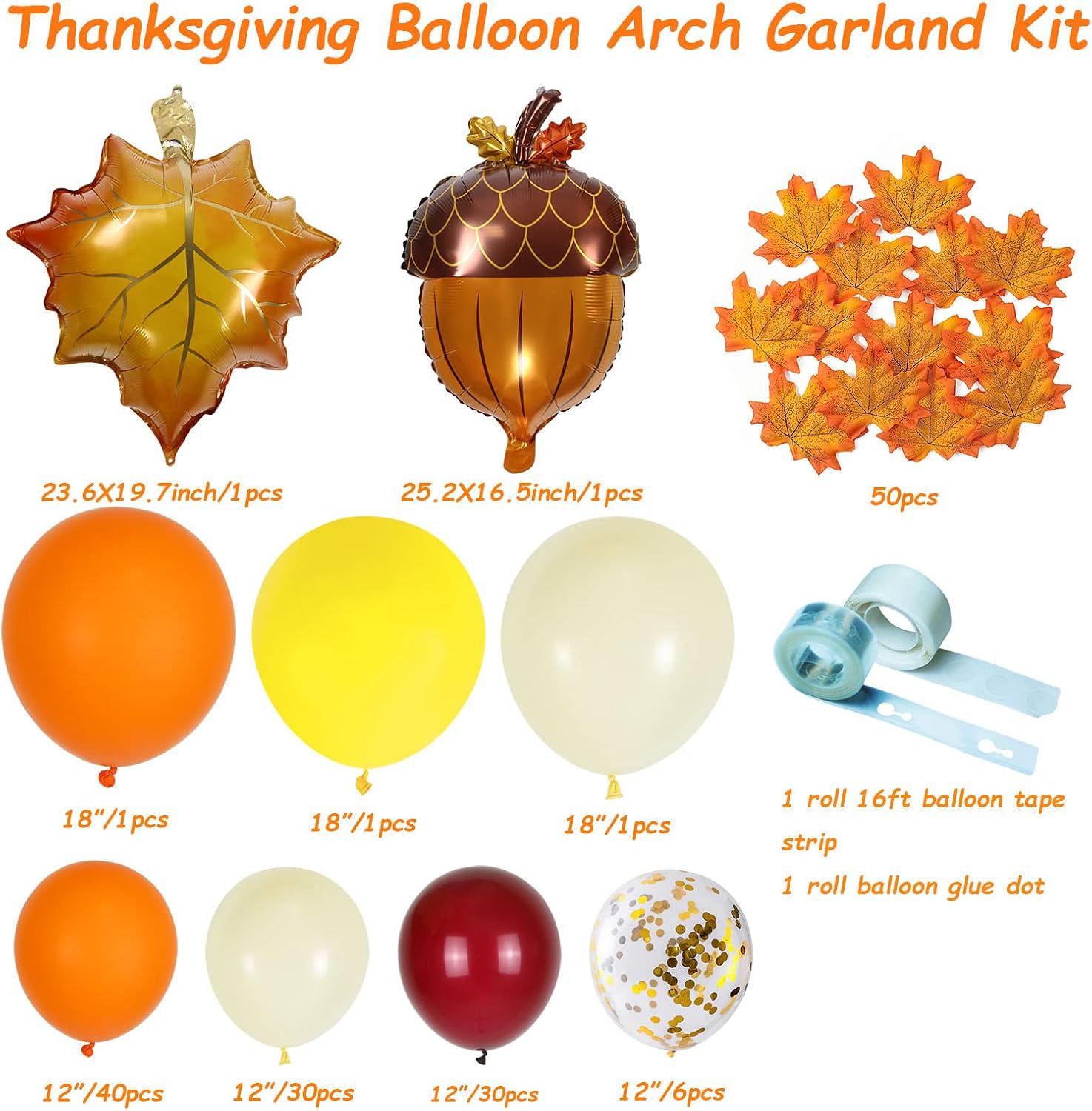 Thanksgiving Fall Balloon Arch Kit, Orange Brown Balloon Garland, Maple Leaf Friendsgiving Baby Shower Birthday Decor