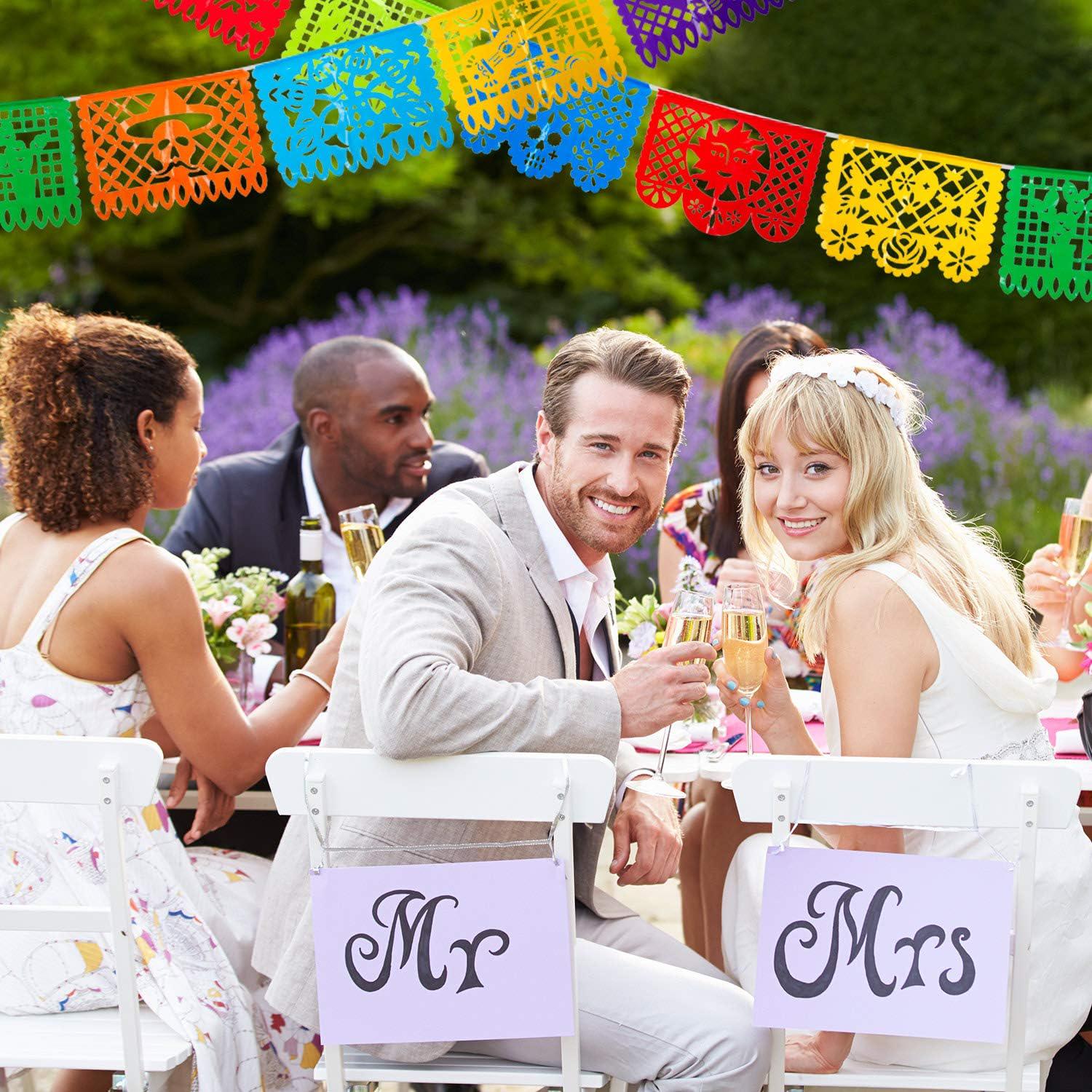Mexican Papel Picado Banner Set, 5 Pack Plastic Fiesta Garland, Cinco de Mayo Decor