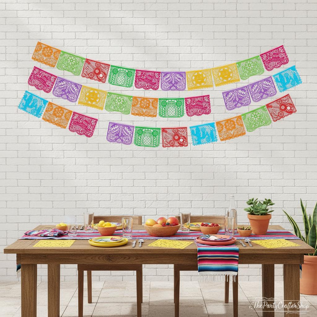 Mexican Papel Picado Banner Set, 6 Pack 108FT, Multicolor Fiesta Flags (Cinco de Mayo Decor)