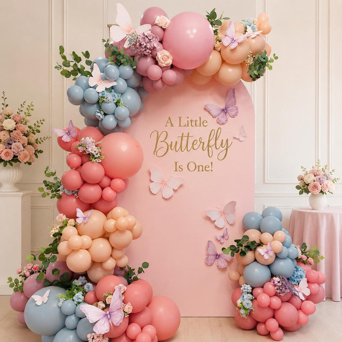 145PCS Spring Wildflower Balloon Arch Kit, Dusty Blue Pink Purple Balloon Garland, Boho Baby Shower Bridal Wedding Birthday Decor