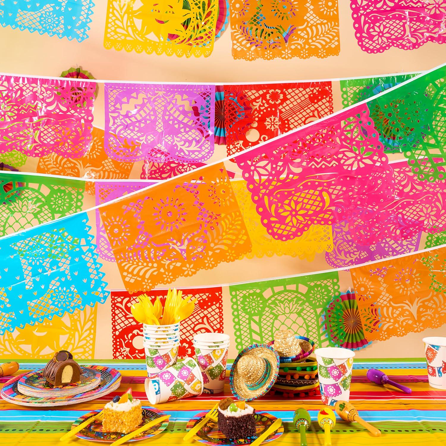 Mexican Papel Picado Banner Set, 6 Pack 108FT, Multicolor Fiesta Flags (Cinco de Mayo Decor)