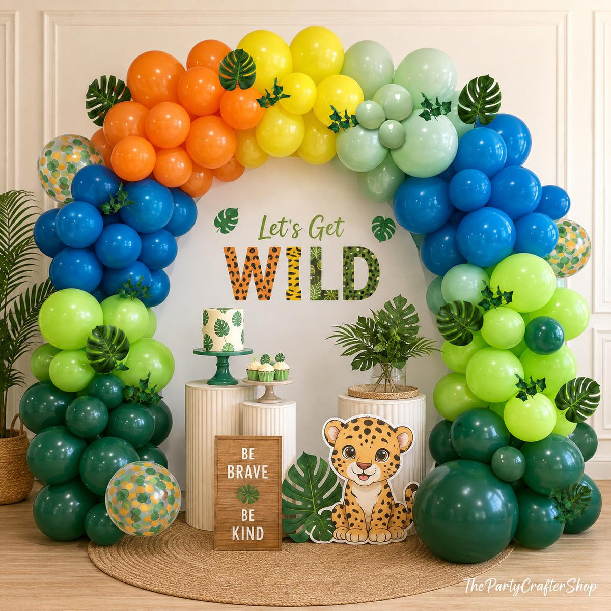 142PCS Dinosaur Balloon Arch Kit, Green Orange Yellow Jungle Balloon Garland, Safari Rainforest Birthday Baby Shower Party Decor