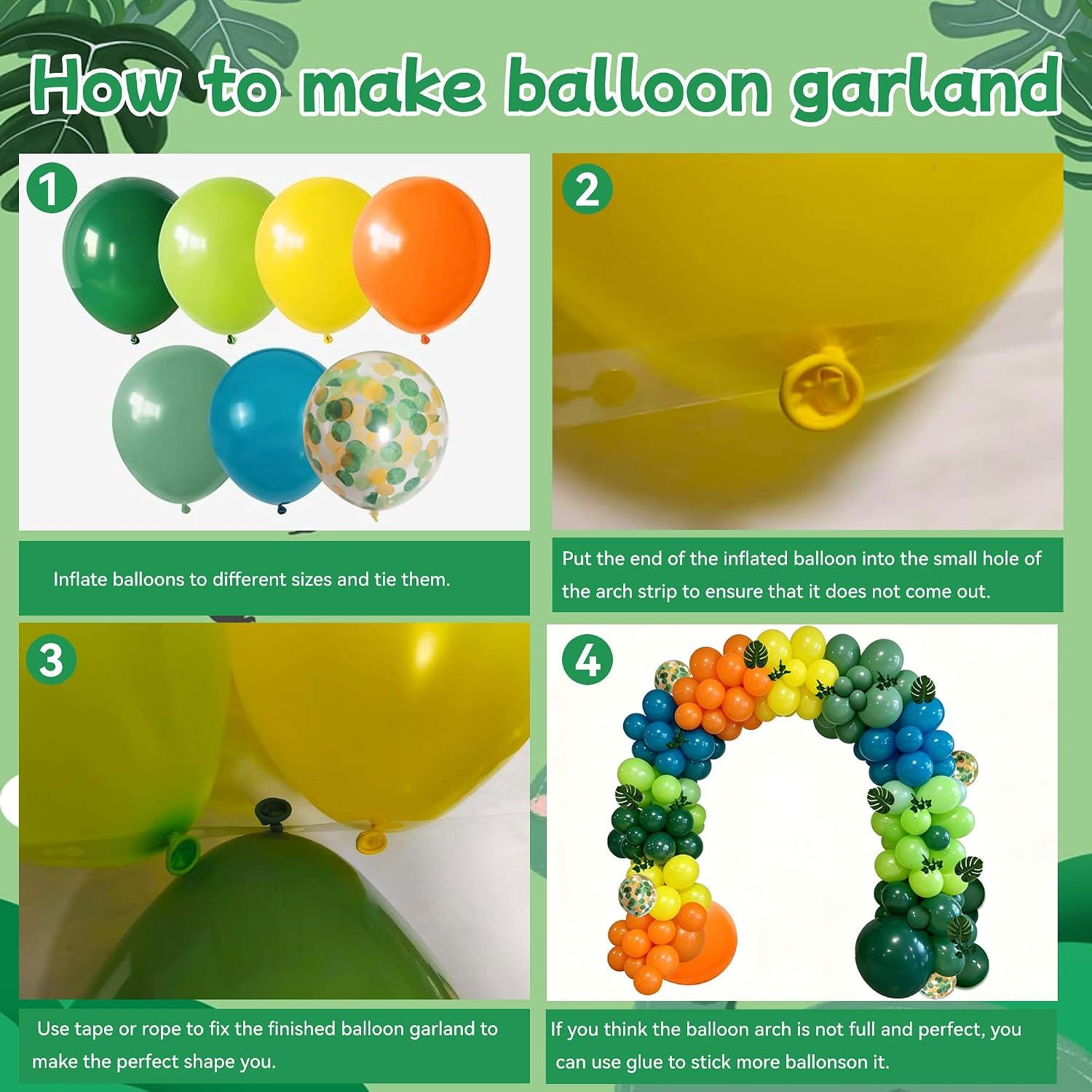 142PCS Dinosaur Balloon Arch Kit, Green Orange Yellow Jungle Balloon Garland, Safari Rainforest Birthday Baby Shower Party Decor