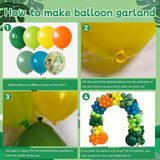 142PCS Dinosaur Balloon Arch Kit, Green Orange Yellow Jungle Balloon Garland, Safari Rainforest Birthday Baby Shower Party Decor