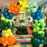 142PCS Dinosaur Balloon Arch Kit, Green Orange Yellow Jungle Balloon Garland, Safari Rainforest Birthday Baby Shower Party Decor