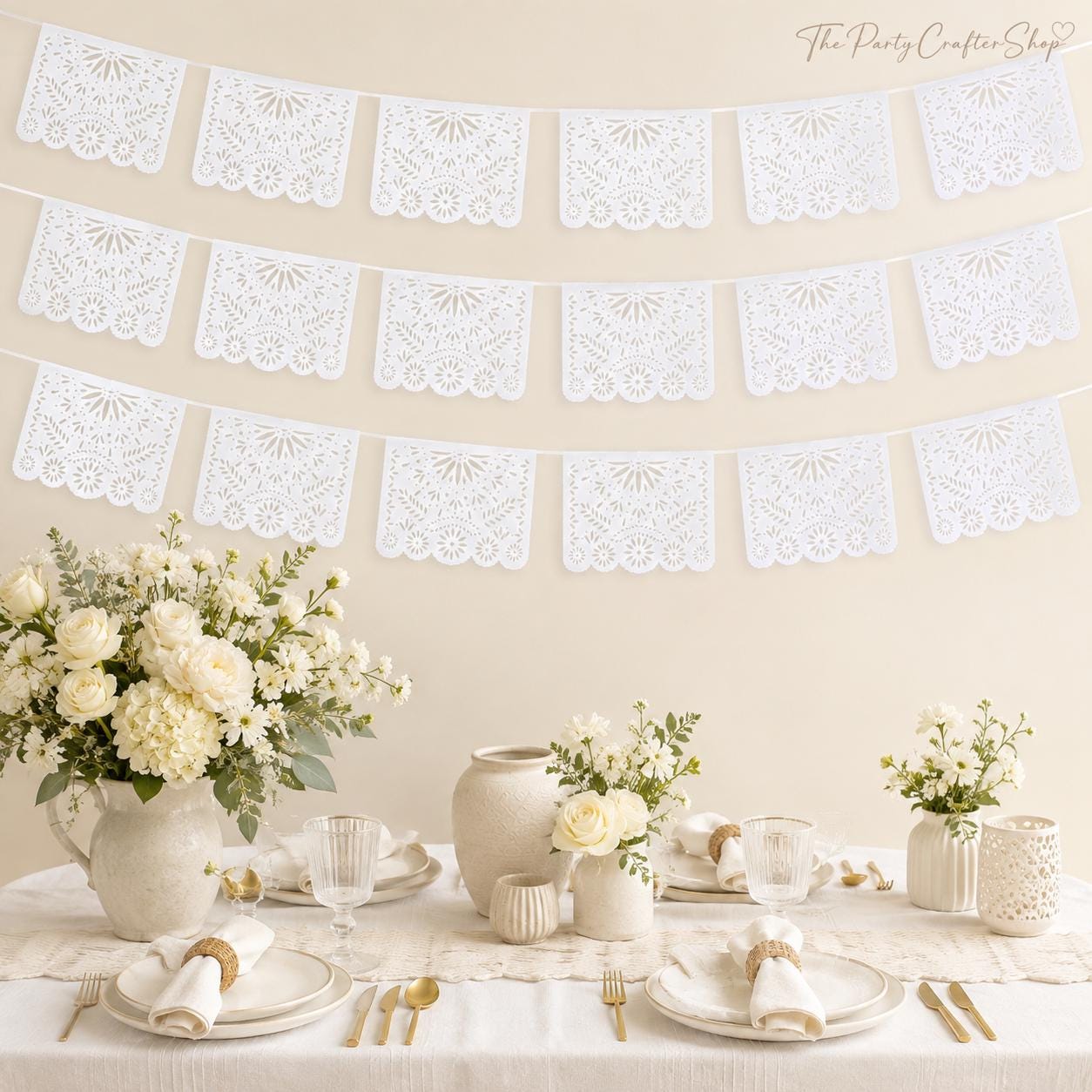 White Papel Picado Banner 4 Pack 60FT, Mexican Fiesta Decorations,  Wedding Baby Shower  Decor