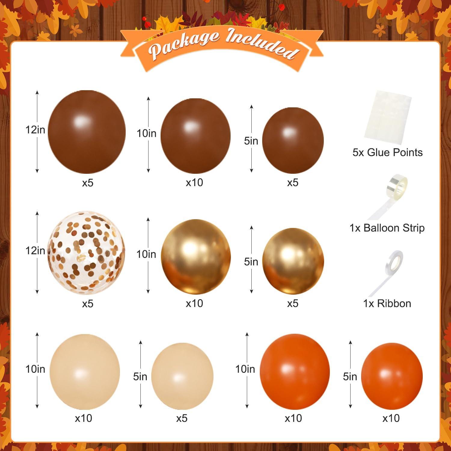 90PCS Give Thanks Foil Balloon Arch Kit, Burnt Orange Brown Blush Gold Confetti Balloons, Pumpkin Maple Leaf Thanksgiving Party Decor
