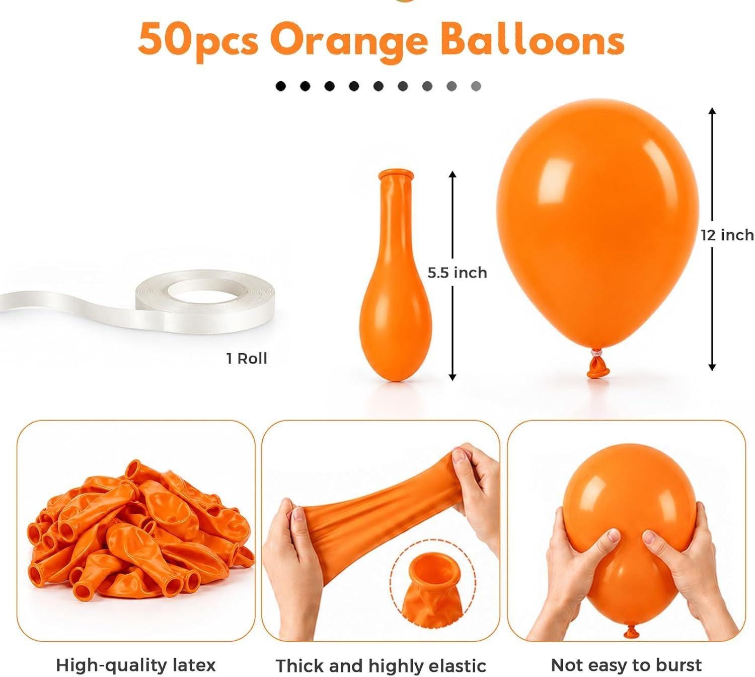 50PCS Matte Orange Balloons, 12 Inch Burnt Orange Latex Balloons, Halloween Fall Thanksgiving Birthday Wedding Party Decor
