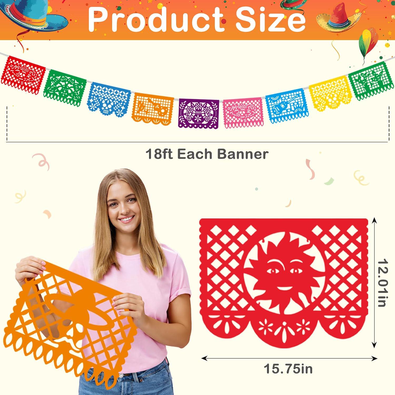 Papel Picado Banner Set, Mexican Fiesta Plastic Flags, Dia de los Muertos Decor