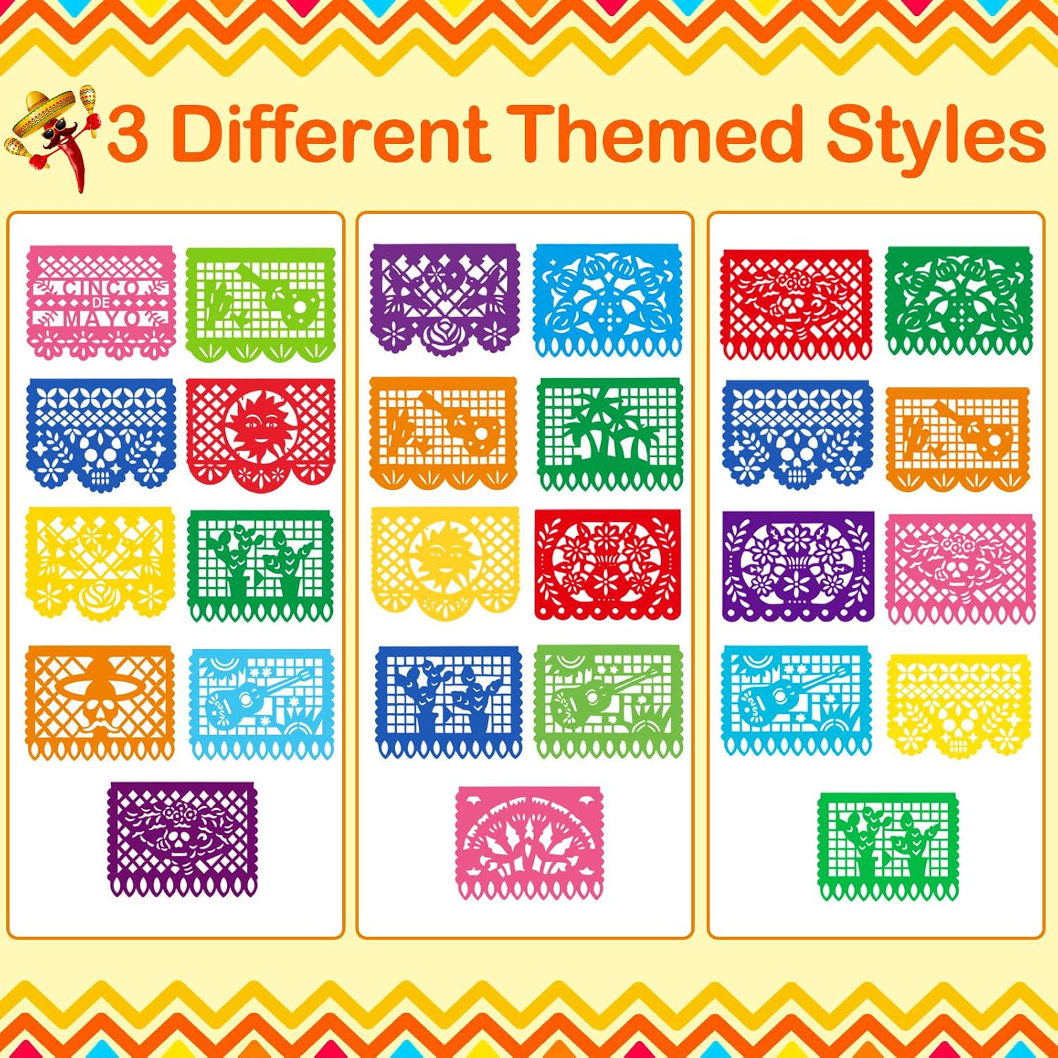 Papel Picado Banner Set, Mexican Fiesta Plastic Flags, Dia de los Muertos Decor