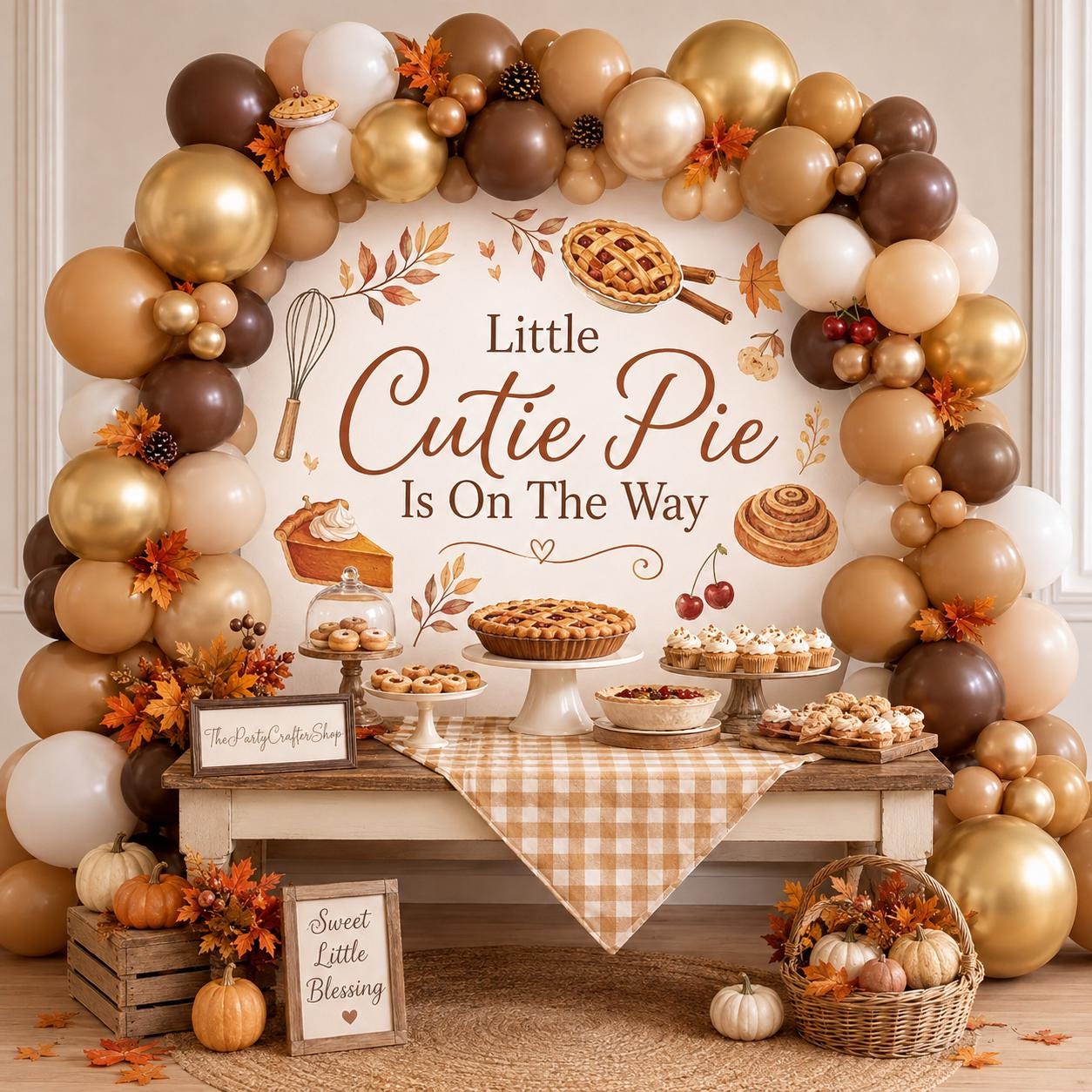 134PCS Cutie Pie Baby Shower Decorations, Little Cutie Pie Balloon Garland Arch Kit, Fall Harvest Pumpkin Backdrop Party Decor