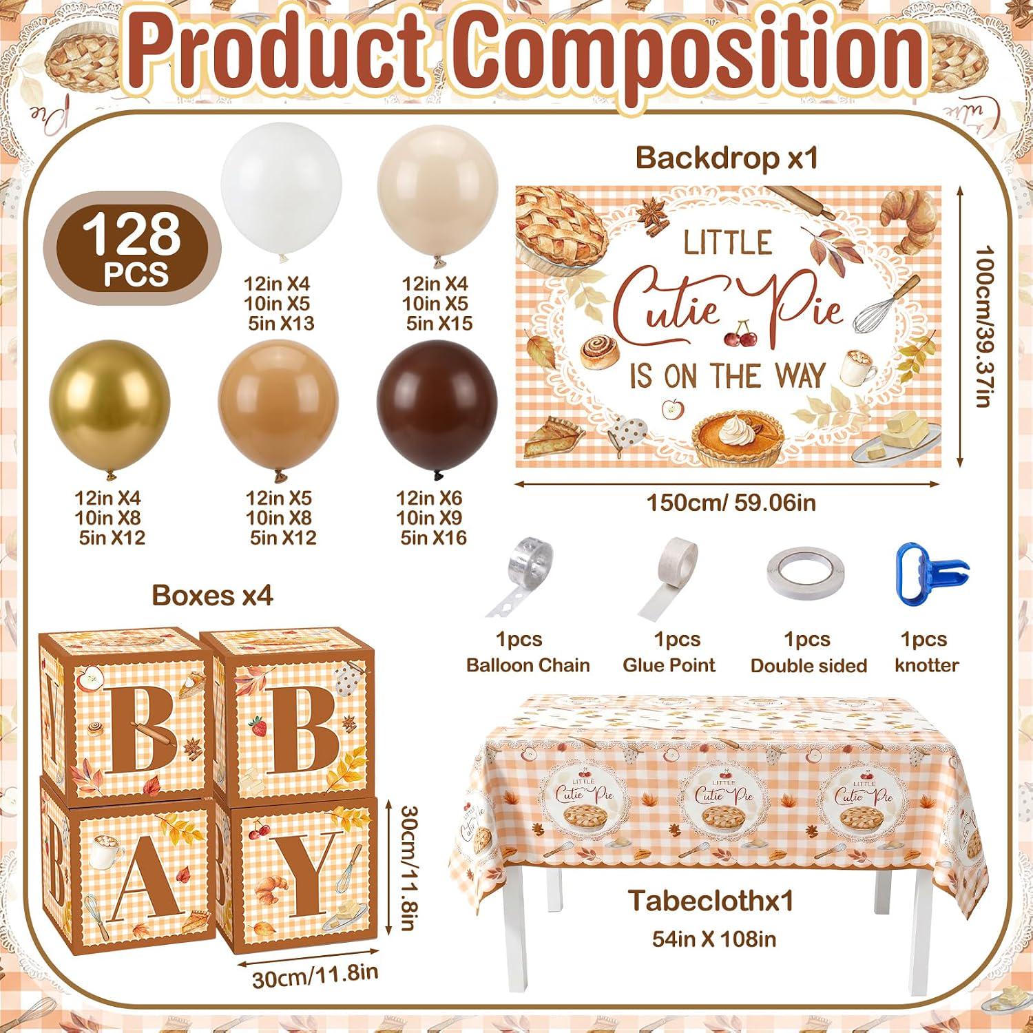 134PCS Cutie Pie Baby Shower Decorations, Little Cutie Pie Balloon Garland Arch Kit, Fall Harvest Pumpkin Backdrop Party Decor