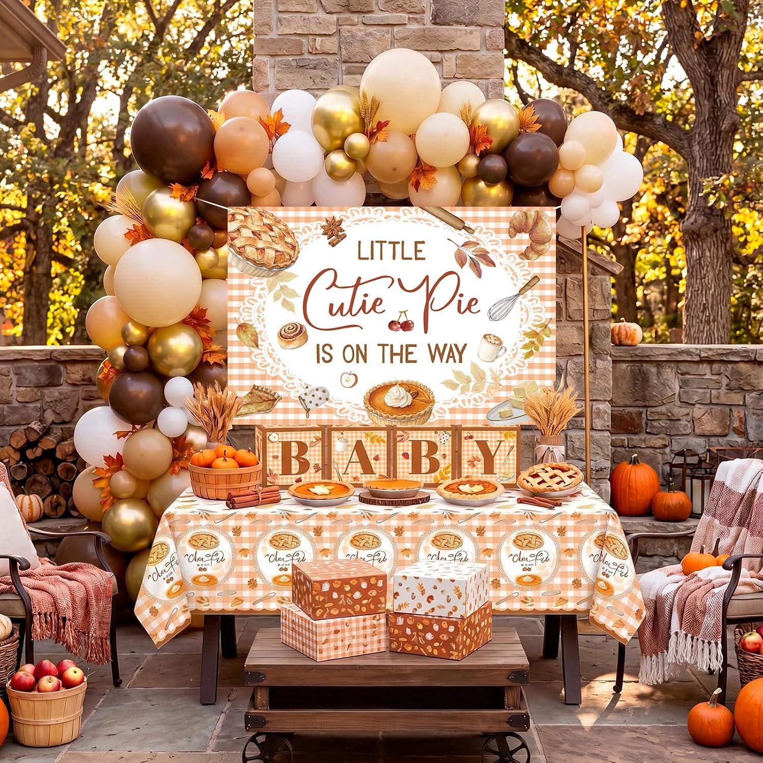 134PCS Cutie Pie Baby Shower Decorations, Little Cutie Pie Balloon Garland Arch Kit, Fall Harvest Pumpkin Backdrop Party Decor
