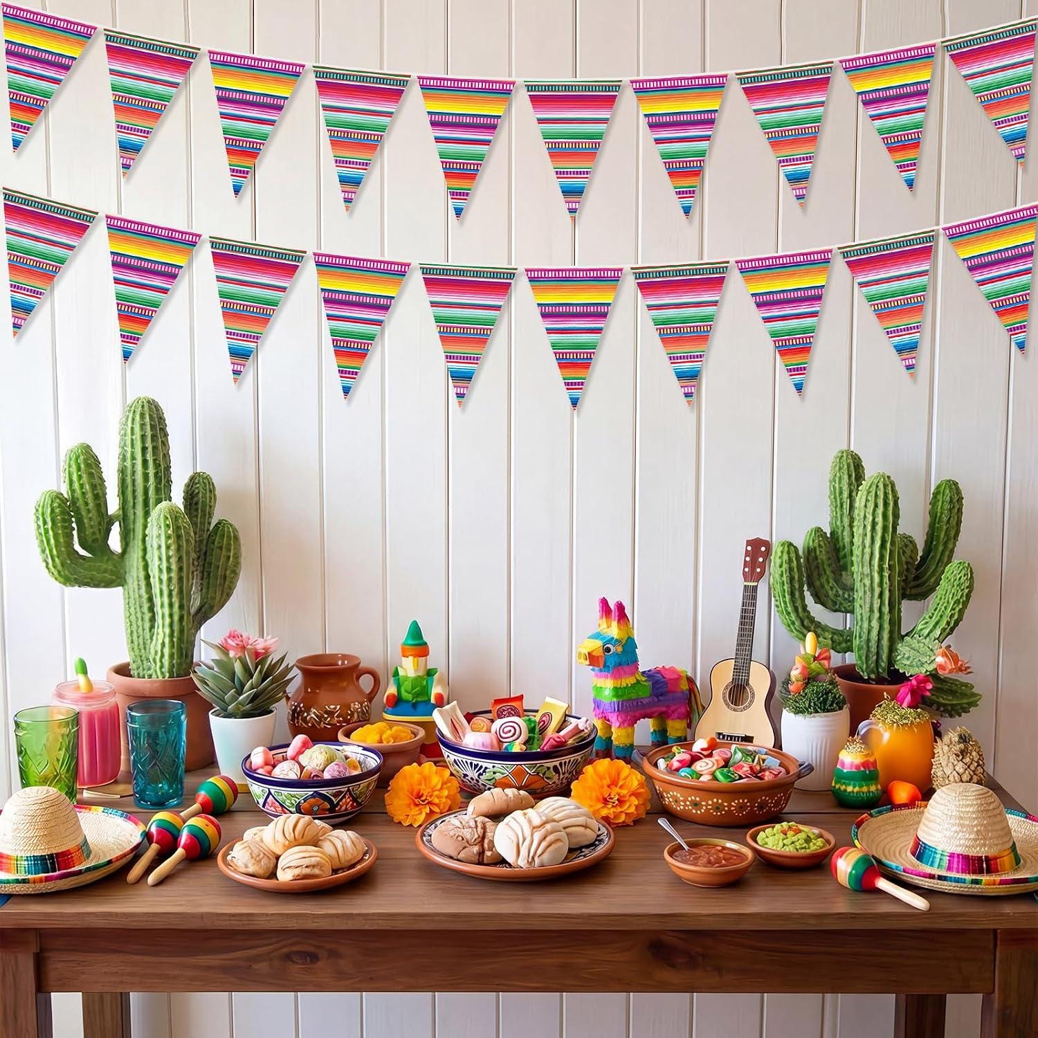 Mexican Fiesta Pennant Banner Set, Serape Pattern Garland (5 Pack)