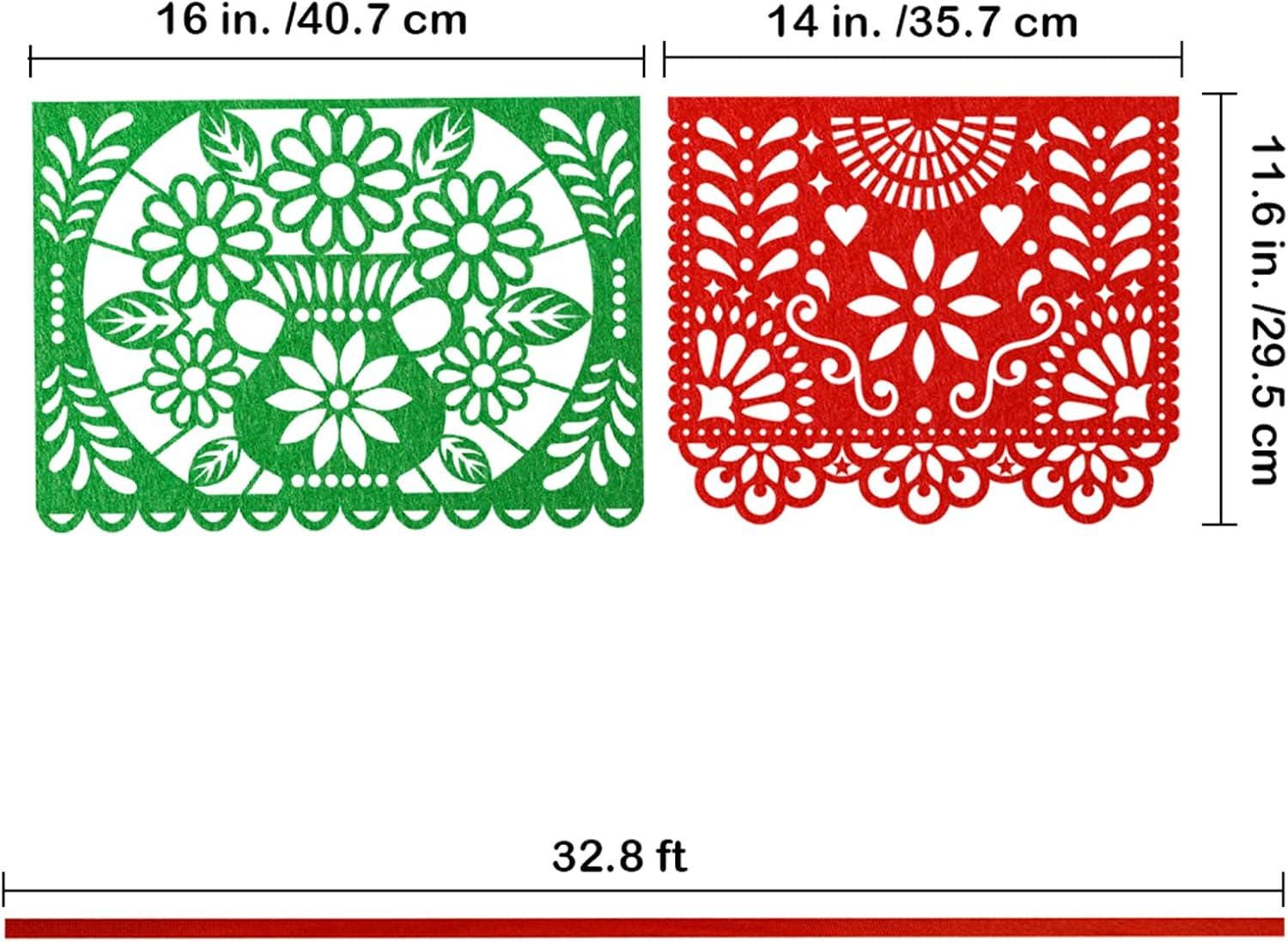 Mexican Felt Papel Picado Banner Set, Dia de los Muertos Party Decor (32.8FT)
