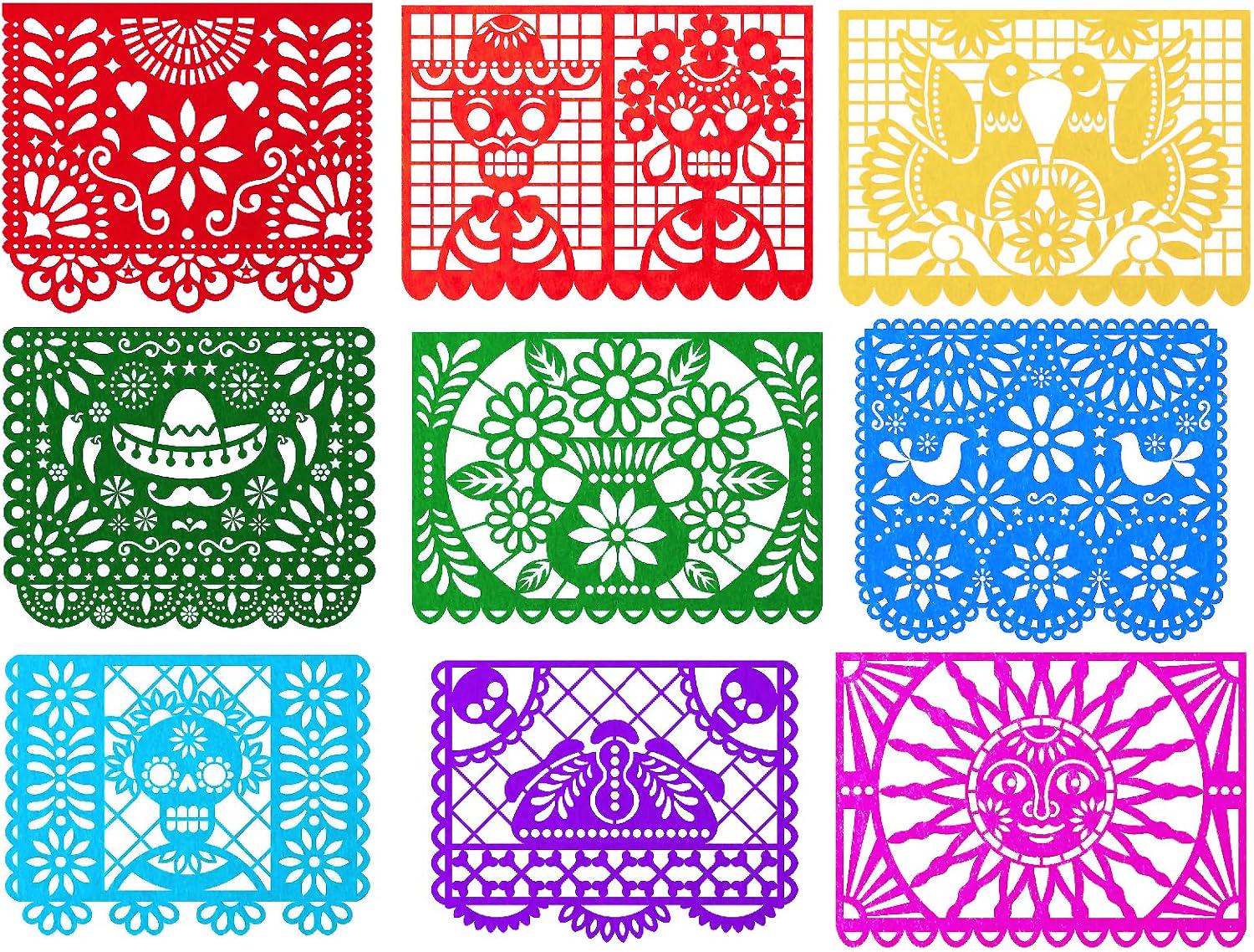 Mexican Felt Papel Picado Banner Set, Dia de los Muertos Party Decor (32.8FT)