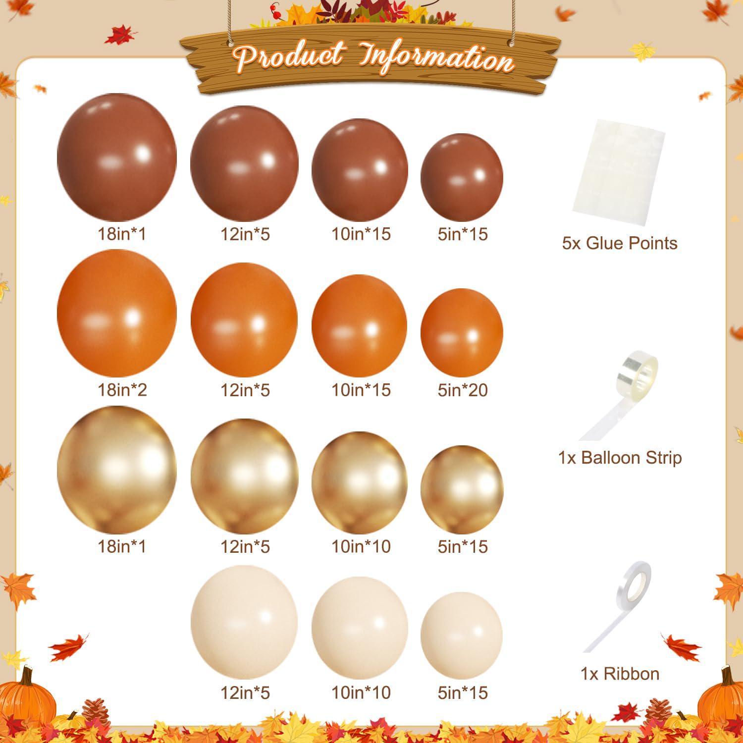 139PCS Fall Balloon Arch Garland Kit, Burnt Orange Brown Gold Sand White Balloons, Harvest Baby Shower Wedding Birthday Party Decor