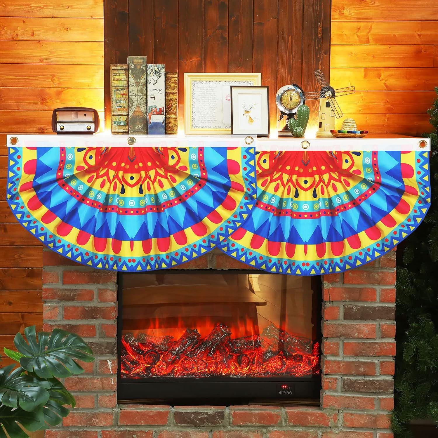 Mexican Fiesta Bunting Flags, Colorful Semicircle Party Decor (4PCS)