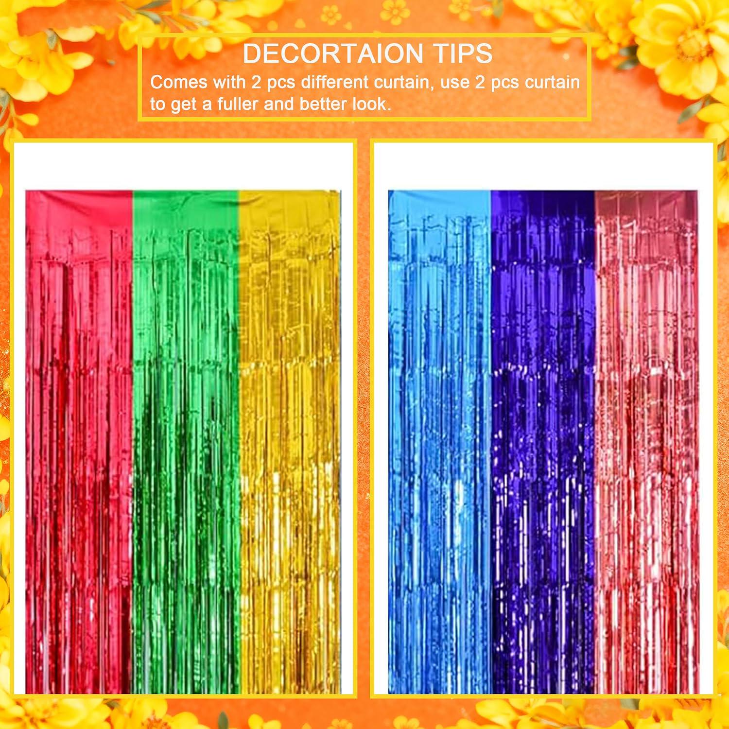 Mexican Fiesta Fringe Curtain Backdrop, 2-Pack Foil Party Decorations (3.28x6.56ft)