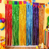 Mexican Fiesta Fringe Curtain Backdrop, 2-Pack Foil Party Decorations (3.28x6.56ft)