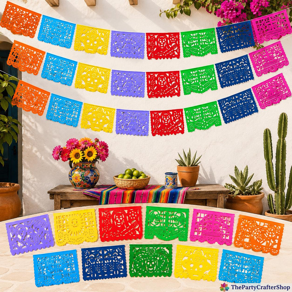 Mexican Papel Picado Banner Set, 4 Pack, Vibrant Fiesta Garland (50ft)