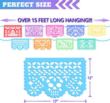 Mexican Felt Papel Picado Banner 15FT, 9 Pattern Panels 17x12 Inch, Fiesta Party Decorations