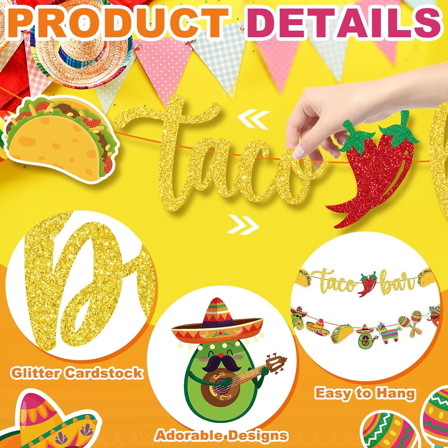 Mexican Fiesta Taco Bar Banner Set, Cactus Donkey Maraca Sombrero Garland (2 Pack)