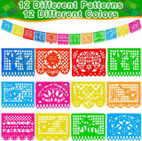 Mexican Papel Picado Banner Set, 5 Pack 90FT, 12 Pattern Fiesta Garland (PVC)