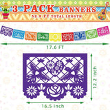 Mexican Papel Picado Banner Set, 54FT Plastic Fiesta Garland (3 Pack)