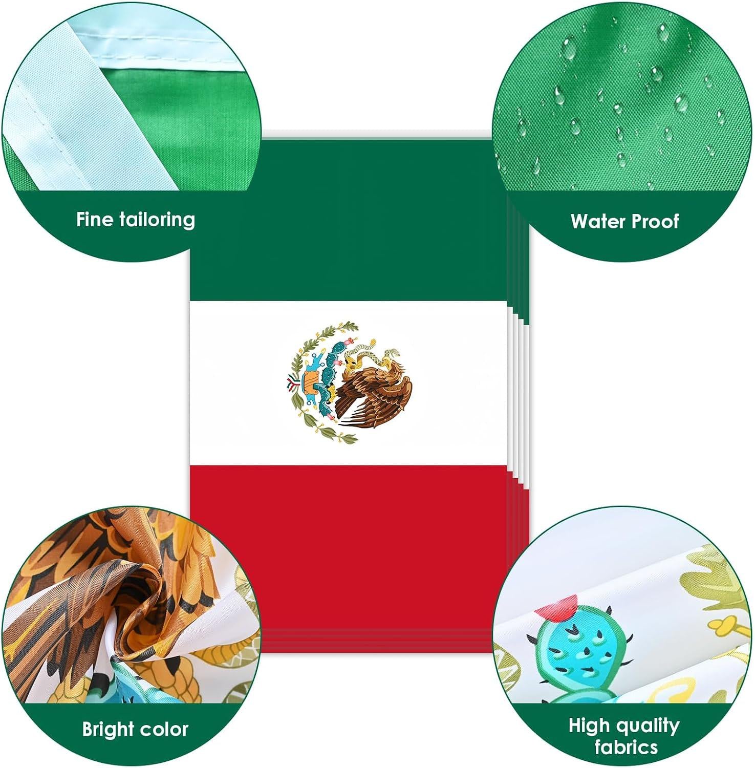 Mexico Flag Bunting, 60 Mini Flags, Polyester, Waterproof, Fade Resistant (66FT)