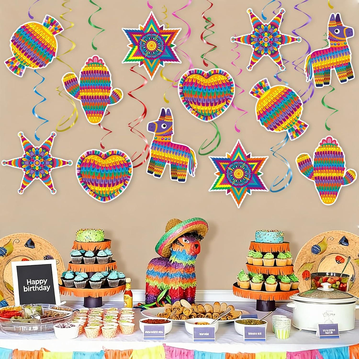 Mexican Fiesta Hanging Swirls, Cactus Birthday Party Decor (30PCS)