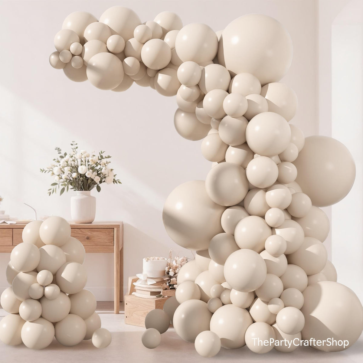 Neutral Cream Beige Balloon Arch Garland Kit, Boho Party Decor