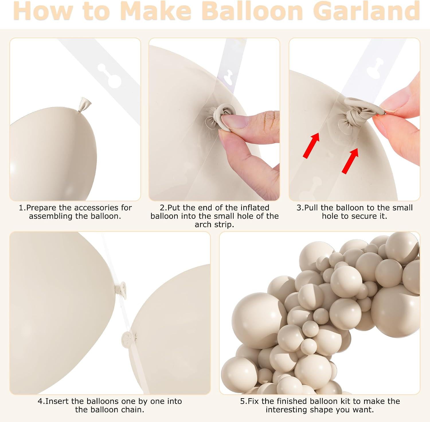 Neutral Cream Beige Balloon Arch Garland Kit, Boho Party Decor