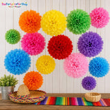 16PCS Mexican Fiesta Tissue Paper Pom Poms, Colorful Party Decorations