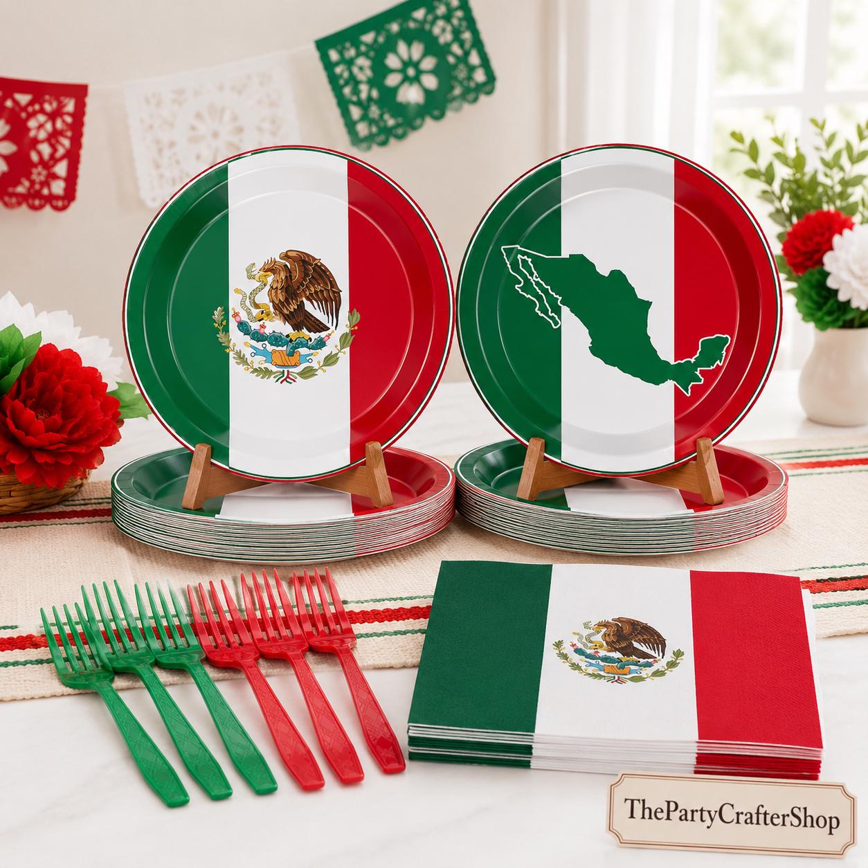 Mexico Flag Party Tableware Set, 100-Piece Fiesta Supplies (25 Guests)