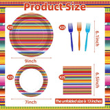Mexican Fiesta Tableware Set, Serape Stripe Plates, Napkins, Forks (100 Pieces)