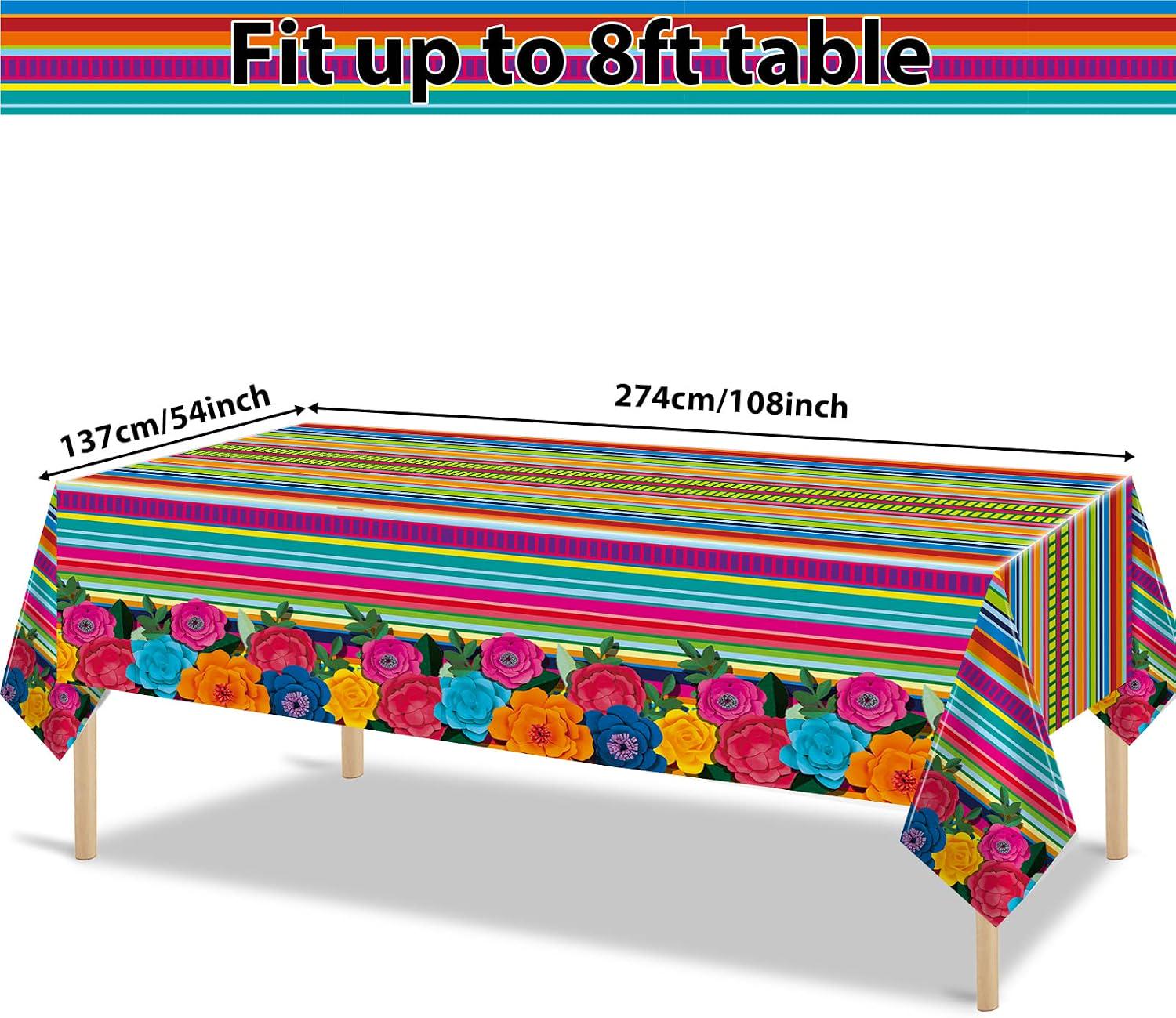 Mexican Fiesta Tablecloth Set, Floral Stripe Party Covers (3PCS)