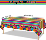 Mexican Fiesta Tablecloth Set, Floral Stripe Party Covers (3PCS)