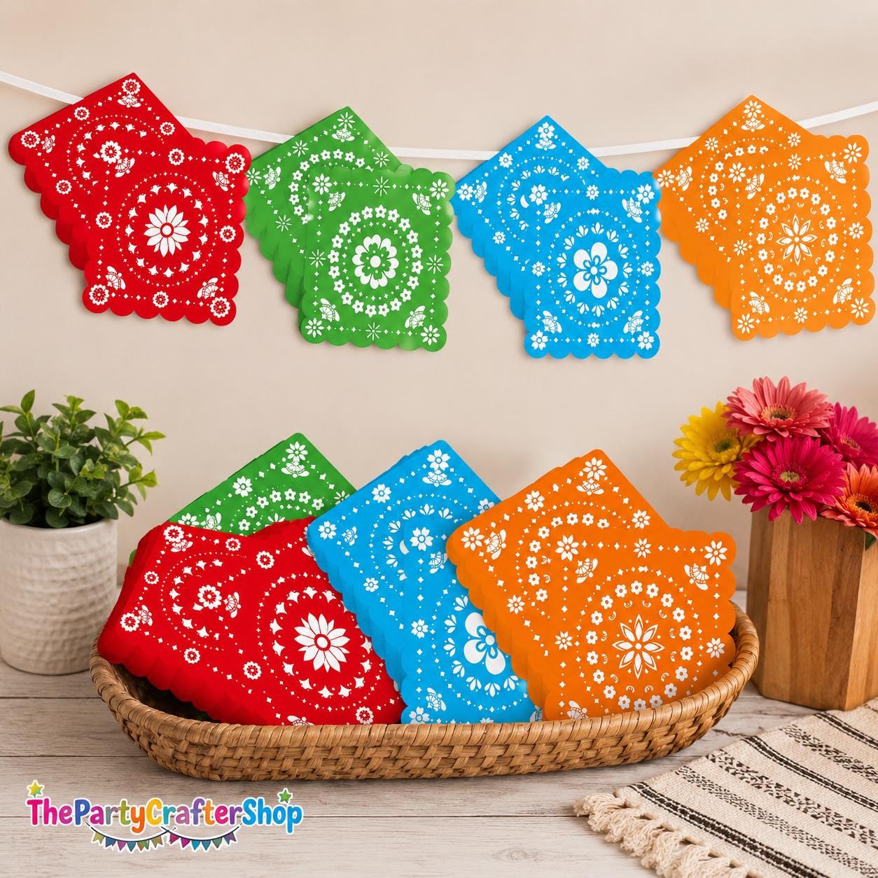 Mexican Fiesta Papel Picado Napkins, 50 Count, 13x13 Inch, Vibrant Party Decorations