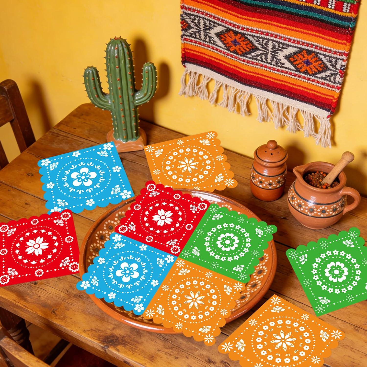 Mexican Fiesta Papel Picado Napkins, 50 Count, 13x13 Inch, Vibrant Party Decorations