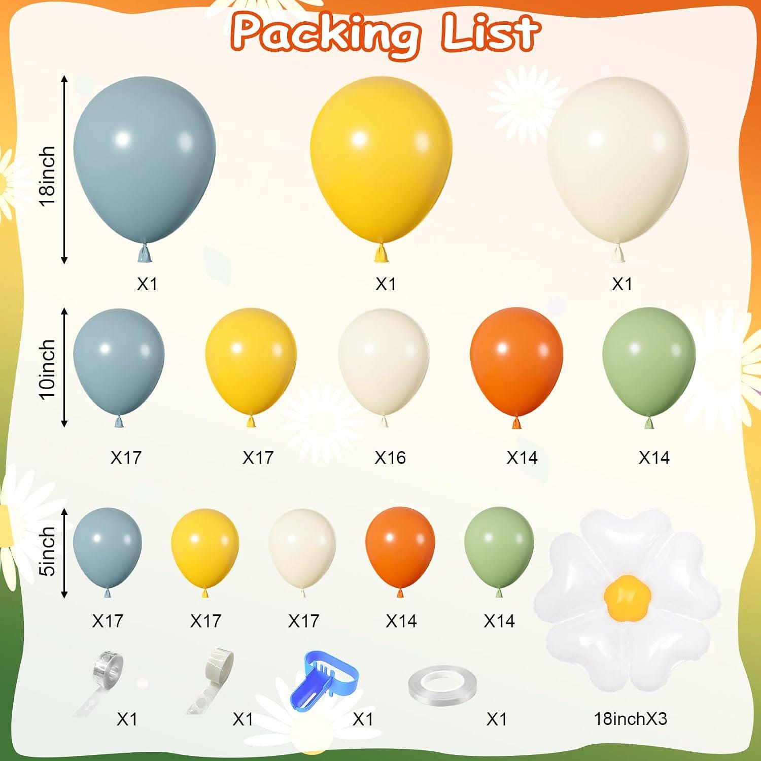 Retro Boho Balloon Garland Kit, Dusty Blue Burnt Orange Yellow Ivory, Baby Shower Decor