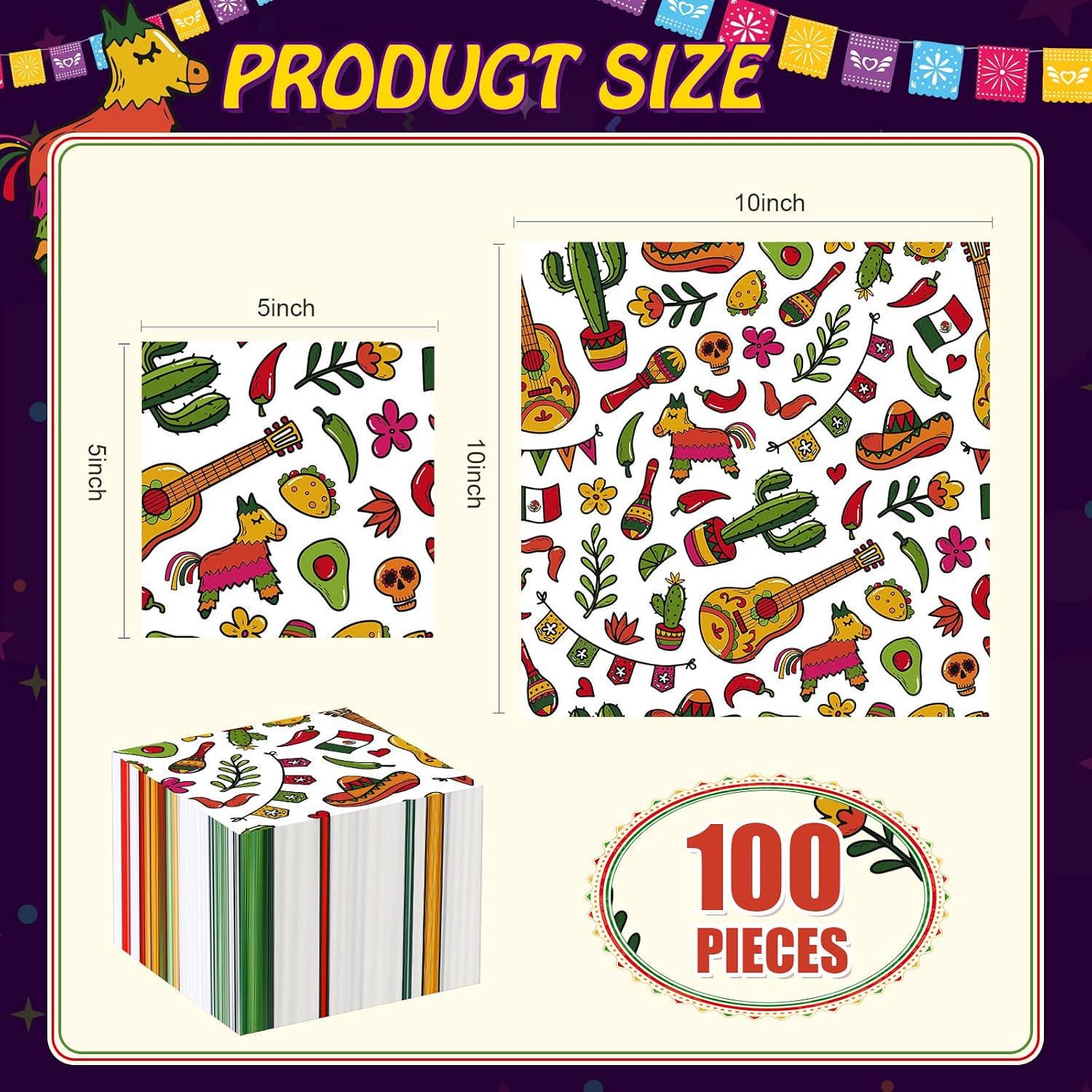 Mexican Fiesta Paper Napkins, Cactus Taco Party Decor (100 PCS)