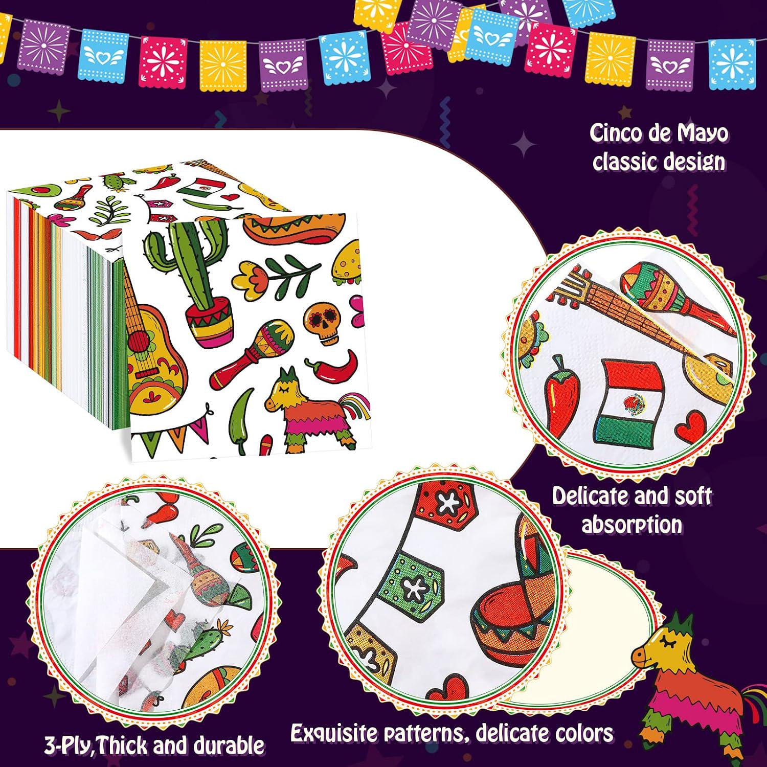 Mexican Fiesta Paper Napkins, Cactus Taco Party Decor (100 PCS)