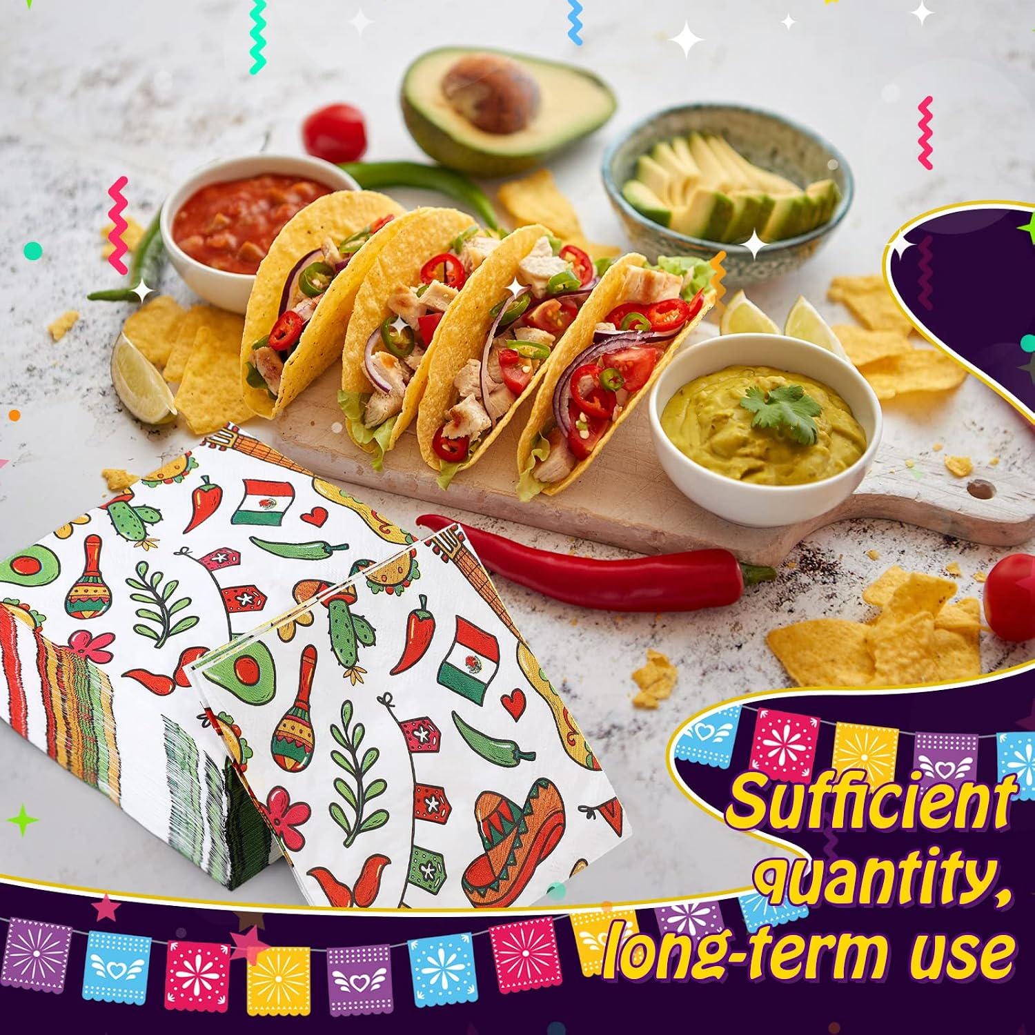 Mexican Fiesta Paper Napkins, Cactus Taco Party Decor (100 PCS)