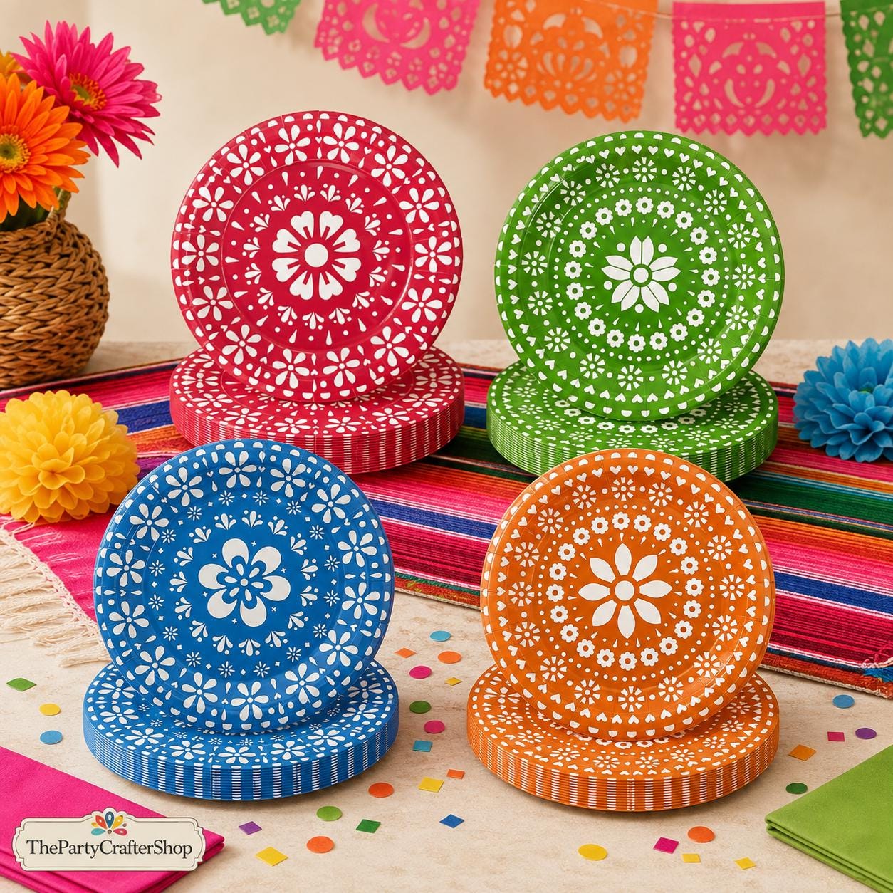 Fiesta Paper Plates, 7 Inch Mexican Party Decorations (48 PCS)