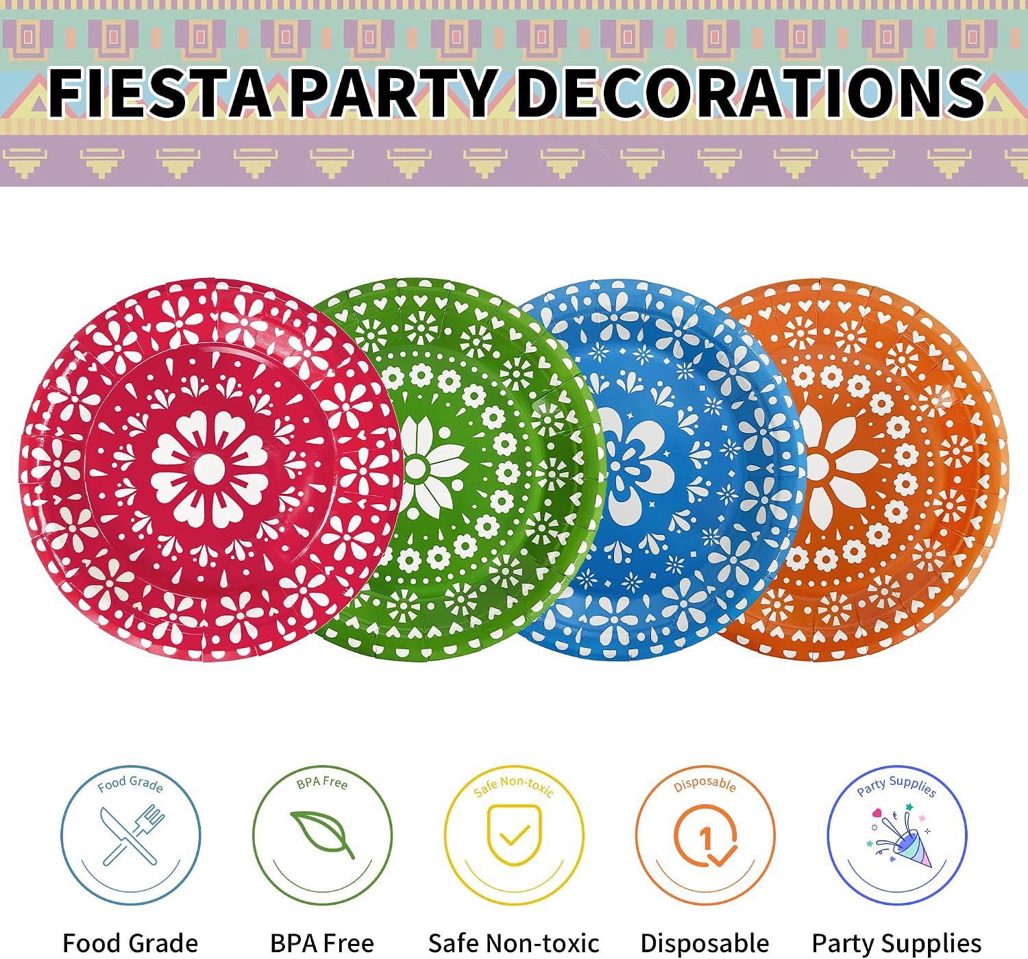 Fiesta Paper Plates, 7 Inch Mexican Party Decorations (48 PCS)