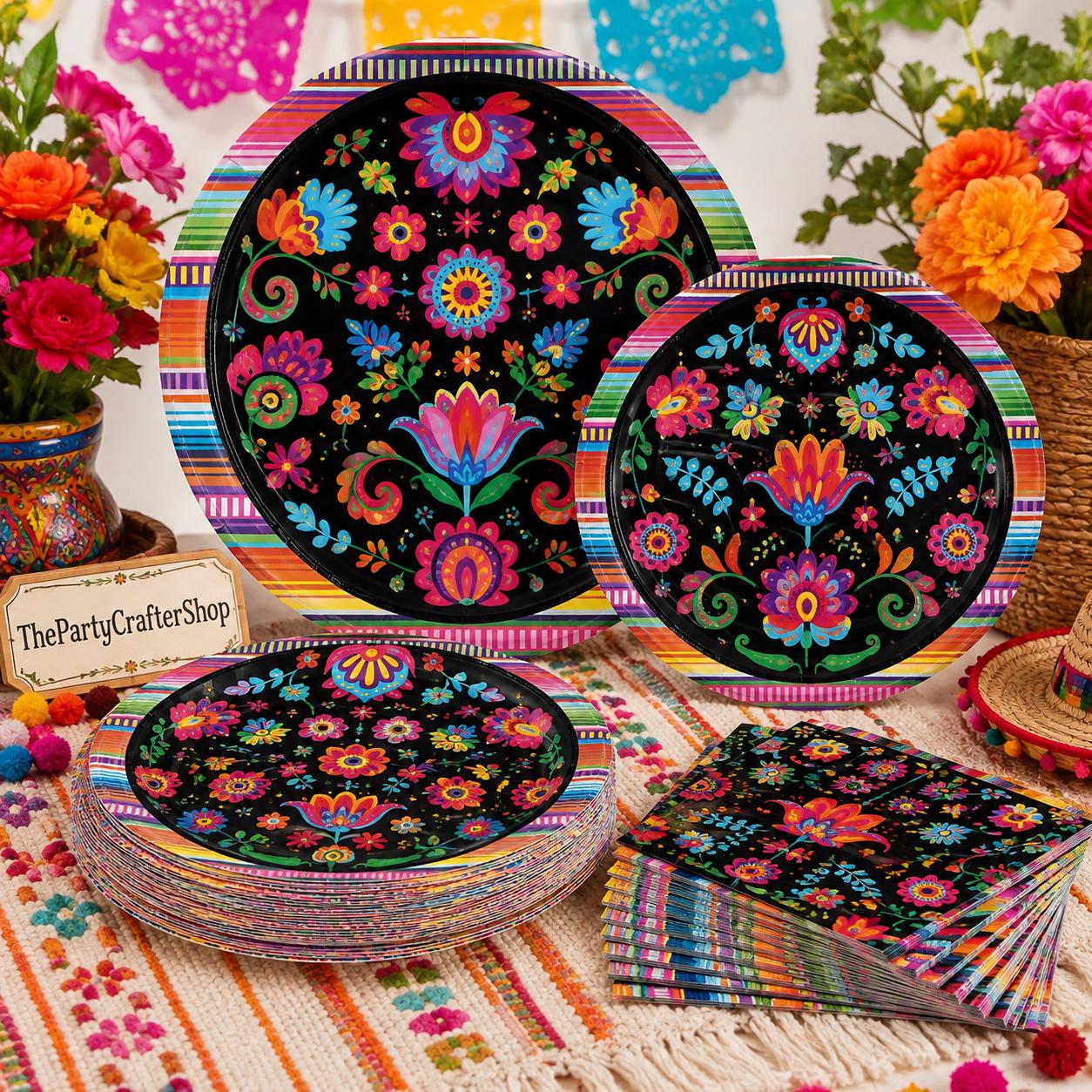 Mexican Fiesta Tableware Set, Talavera Floral Plates Napkins (200PCS)