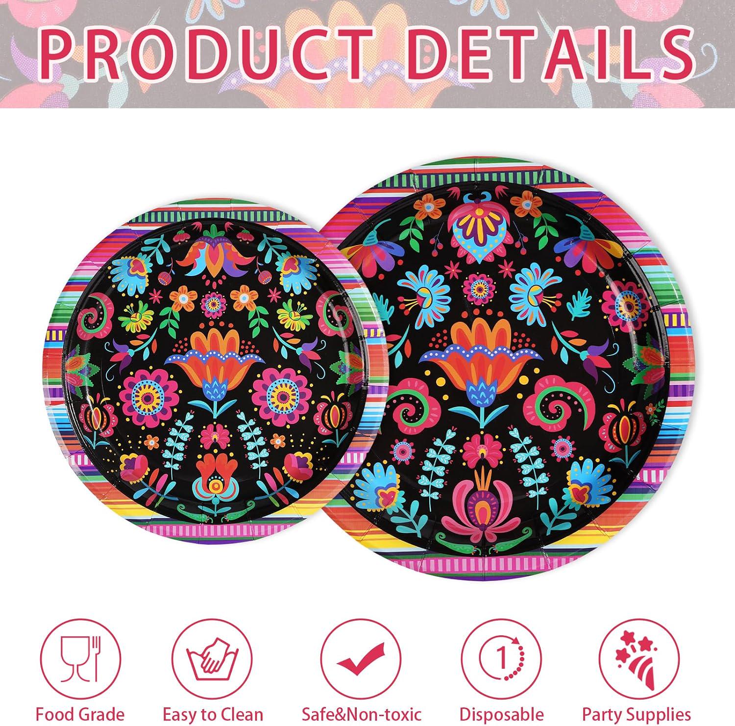 Mexican Fiesta Tableware Set, Talavera Floral Plates Napkins (200PCS)