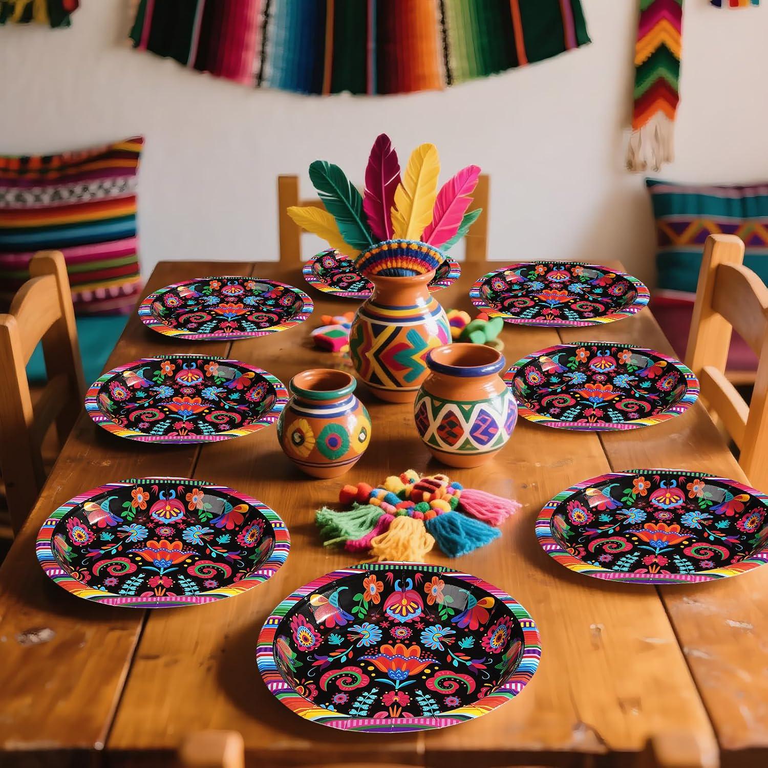 Mexican Fiesta Tableware Set, Talavera Floral Plates Napkins (200PCS)