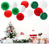 Red Green White Tissue Paper Pom Poms Lanterns, Mexican Fiesta Decor (15PCS)
